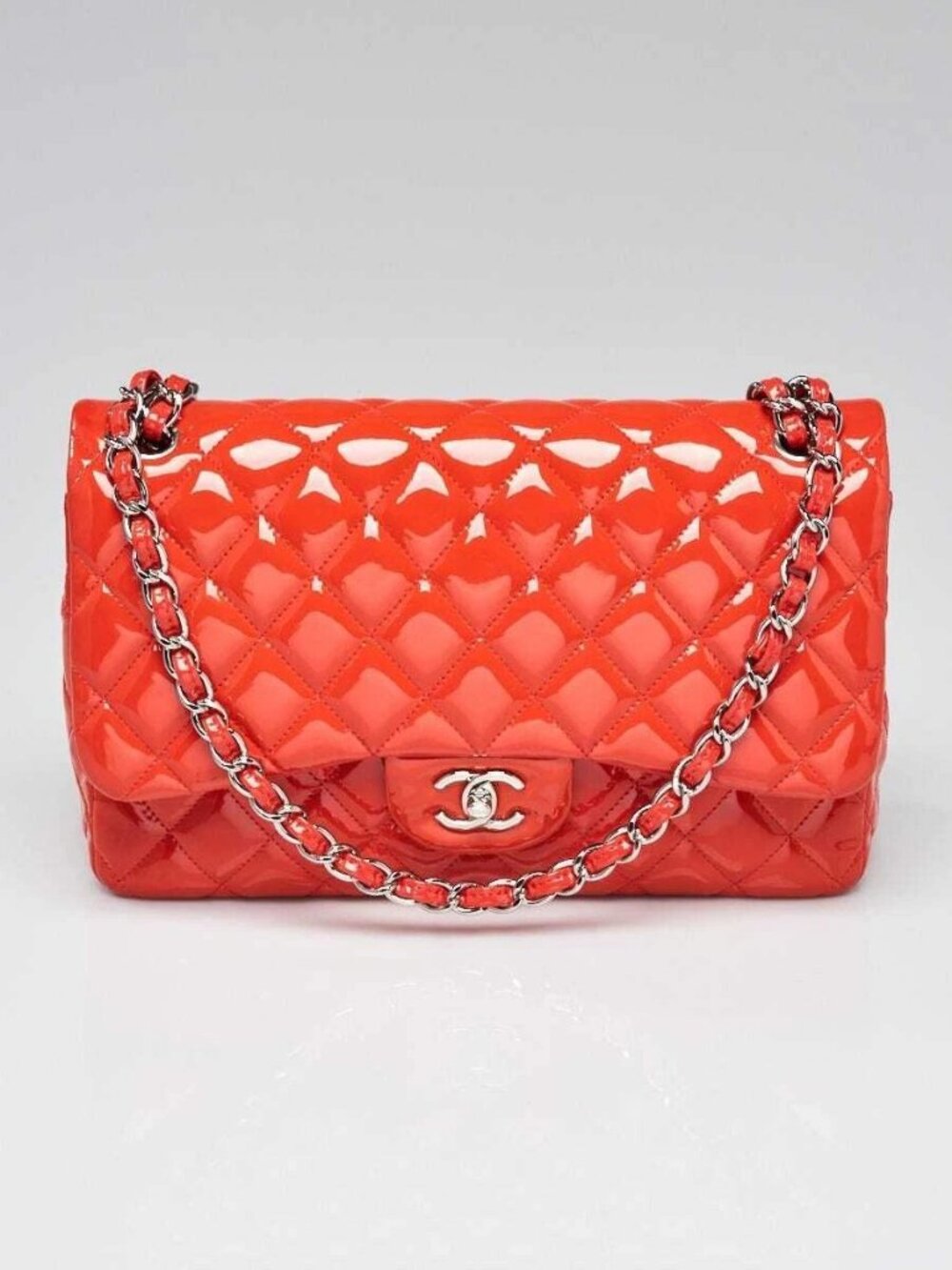 Chanel Pink Quilted Patent Leather Classic Jumbo Double Flap Bag